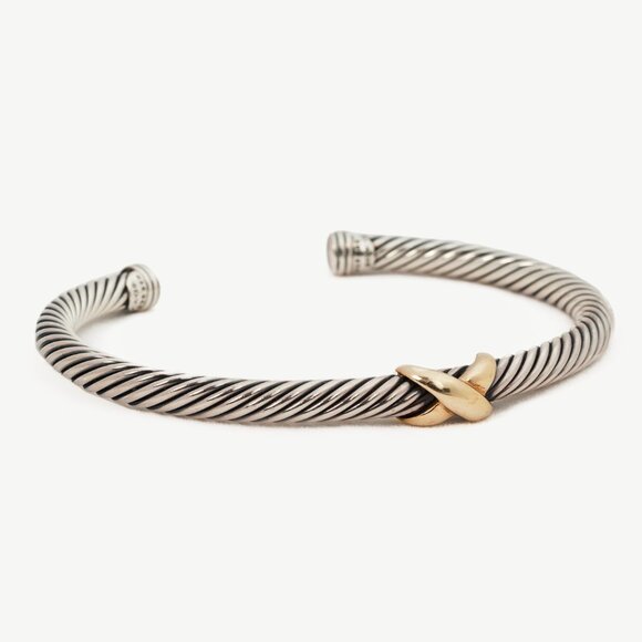 David Yurman X 925 Sterling Silver & 14k Gold Classic Cable Station Bracelet - Picture 2 of 5
